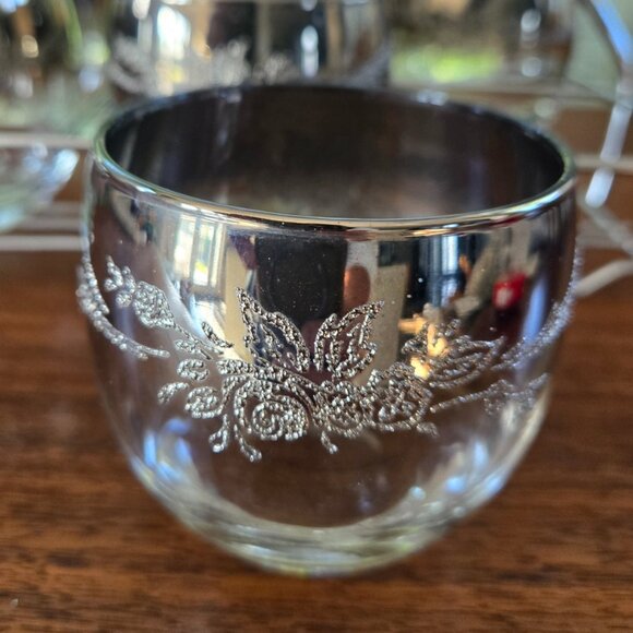 Silver Fade Roly Poly Glasses Caddy Set of 6 VTG MCM Ombre Relief Flowers 11.75" - Picture 6 of 9